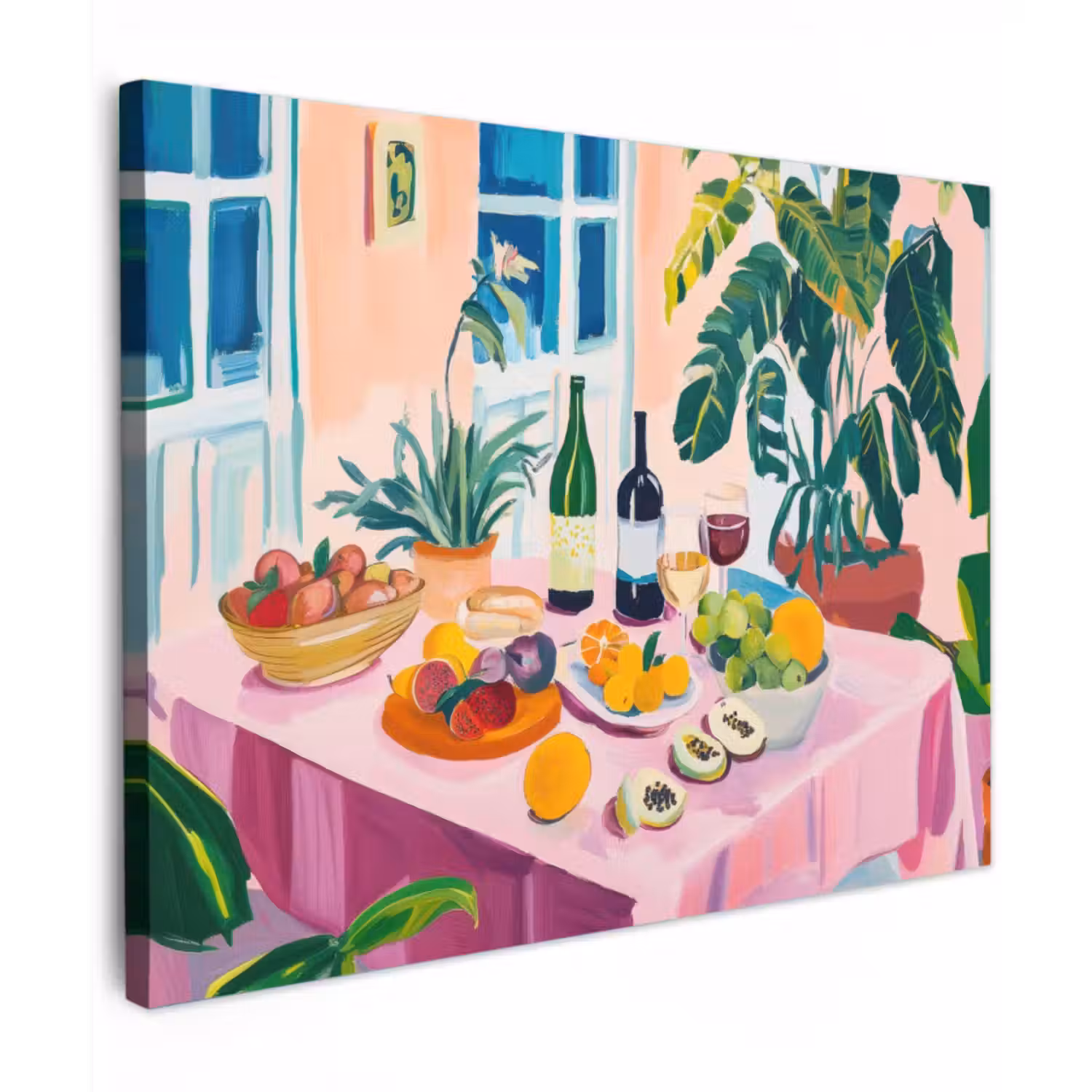 Canvas schilderij - Tafel - Wijn - Fruit