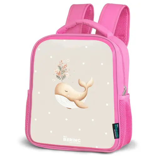 Beige walvis in bloemenzee Kinderrugzak - Roze middel -schuin