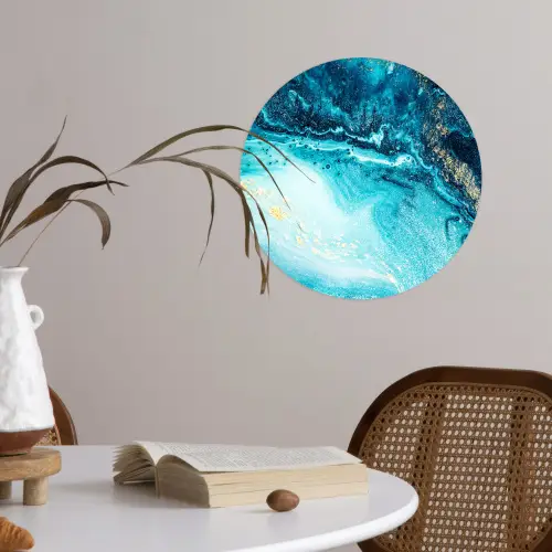 Marmerlook - Blauw - Goud - Luxe - Glitter - Marmer Wandcirkel behangsticker klein -sfeer3