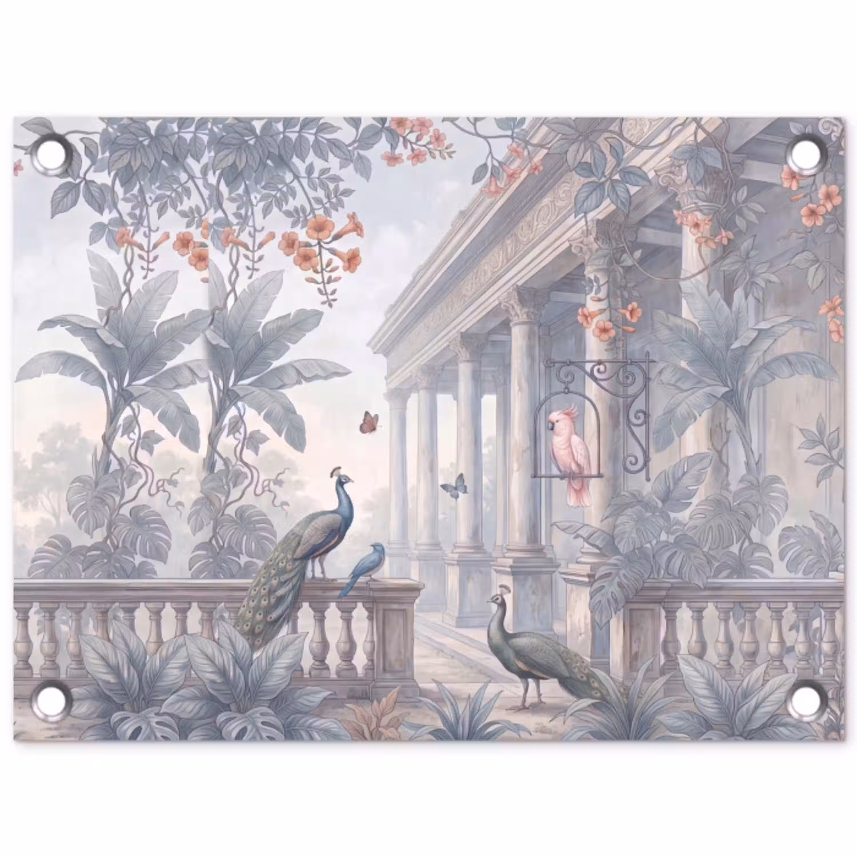 Vogel - Pauw - Architectuur - Klassiek - Groen tuinposter los doek klein -3d