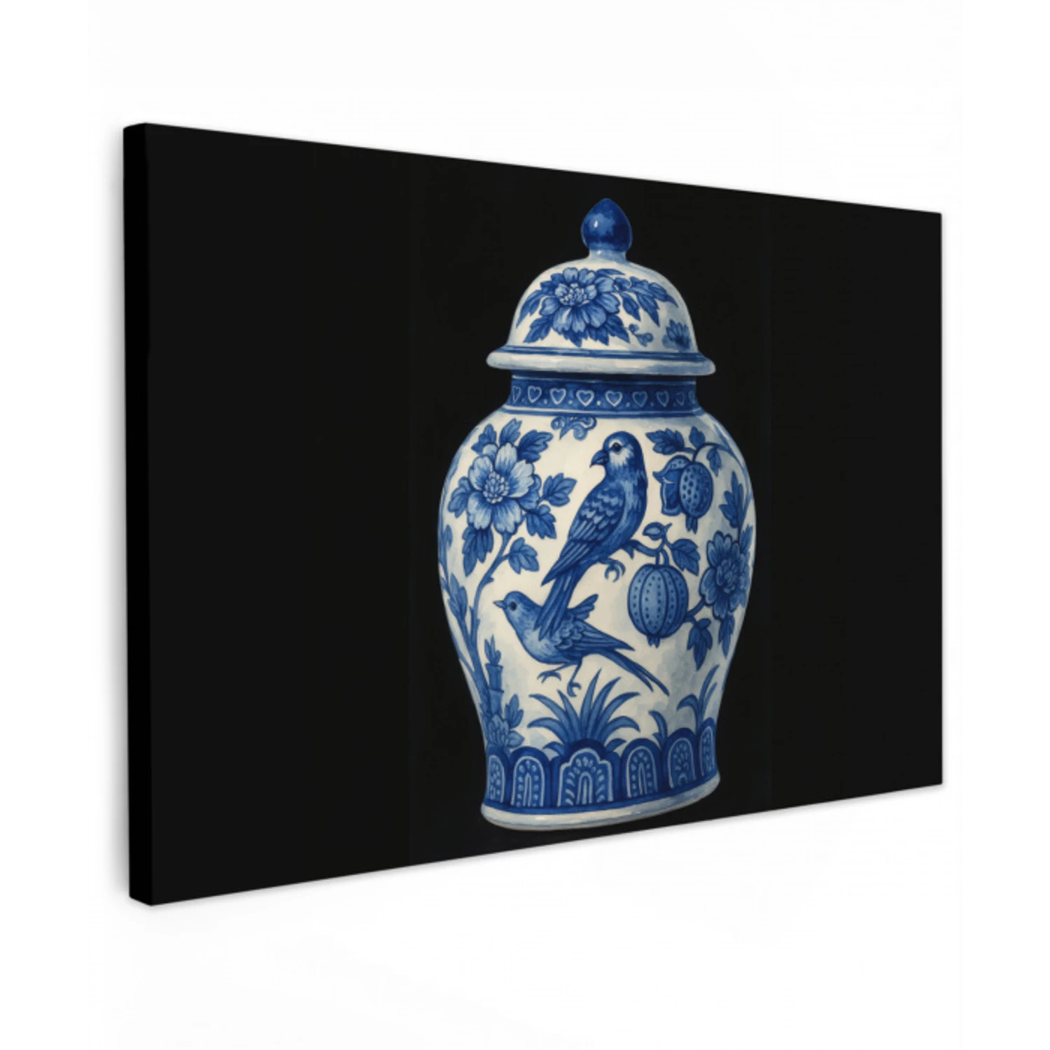 Pot - Delfts Blauw - Bloemen Tuinposter op houten frame 2 cm dik klein -3d