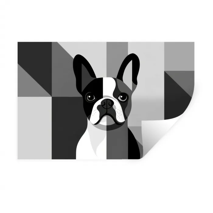 Buldog - Zwart - Abstract - Vlakken Muursticker klein -3d