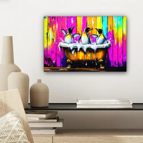 Pinguïns - Badkuip - Kleurrijk - Schuim canvas 2cm klein -sfeer6