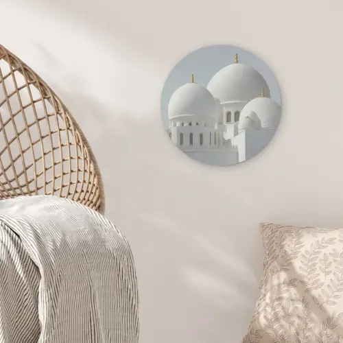 Witte koepels - Helderblauwe lucht - Islamitisch Akoestische PET Vilt - Rond klein -sfeer4