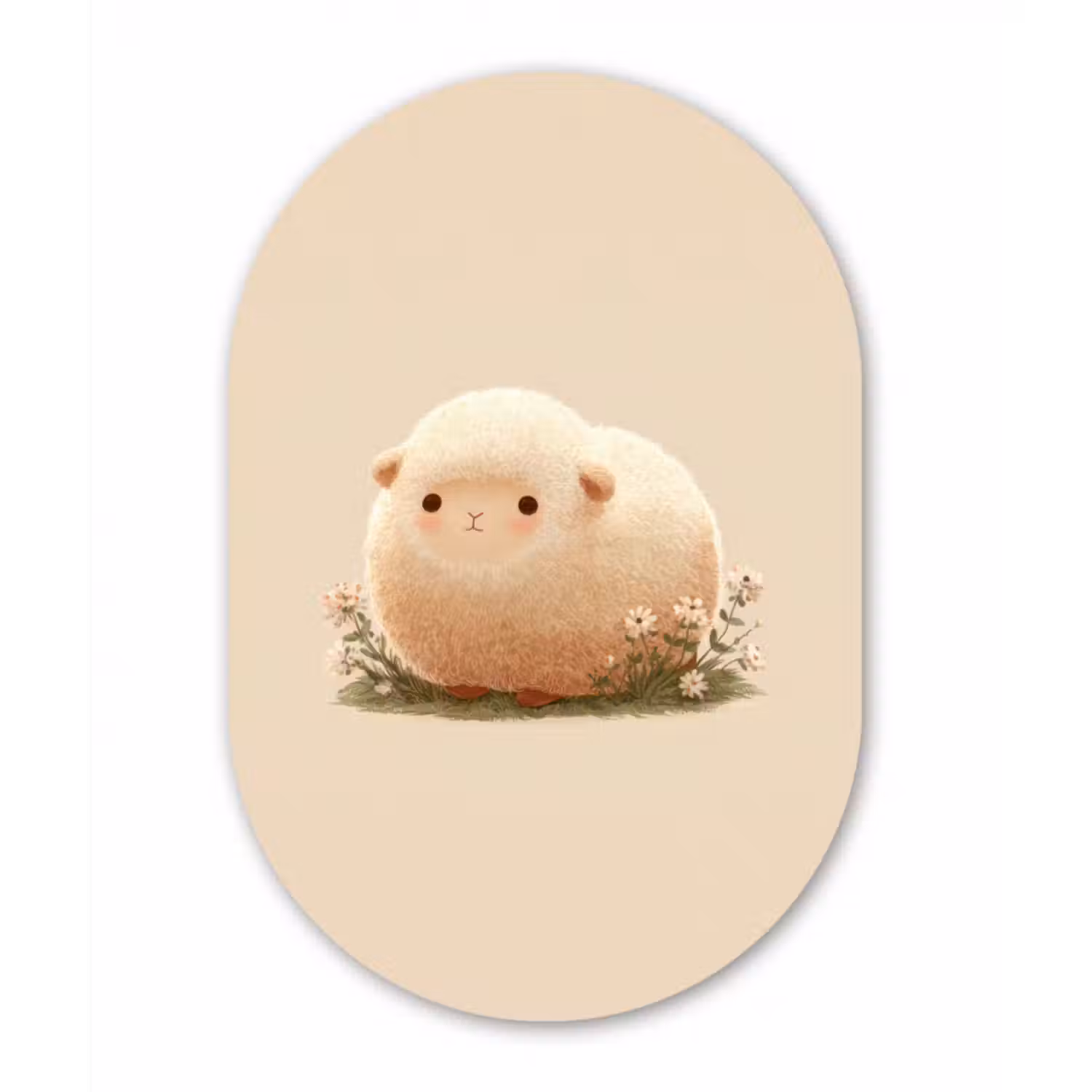 Glasbild Oval - Schafe - Beige - Blumen