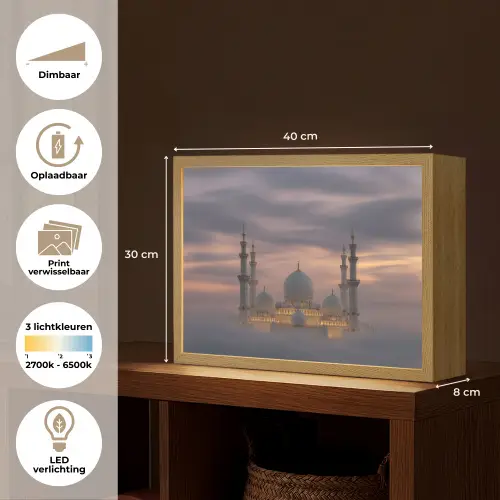 Zonsondergang - Moskee - Wolken - Islamitisch Light Box met batterij (Wandlamp) middel -USP_websiteoverzichtNL