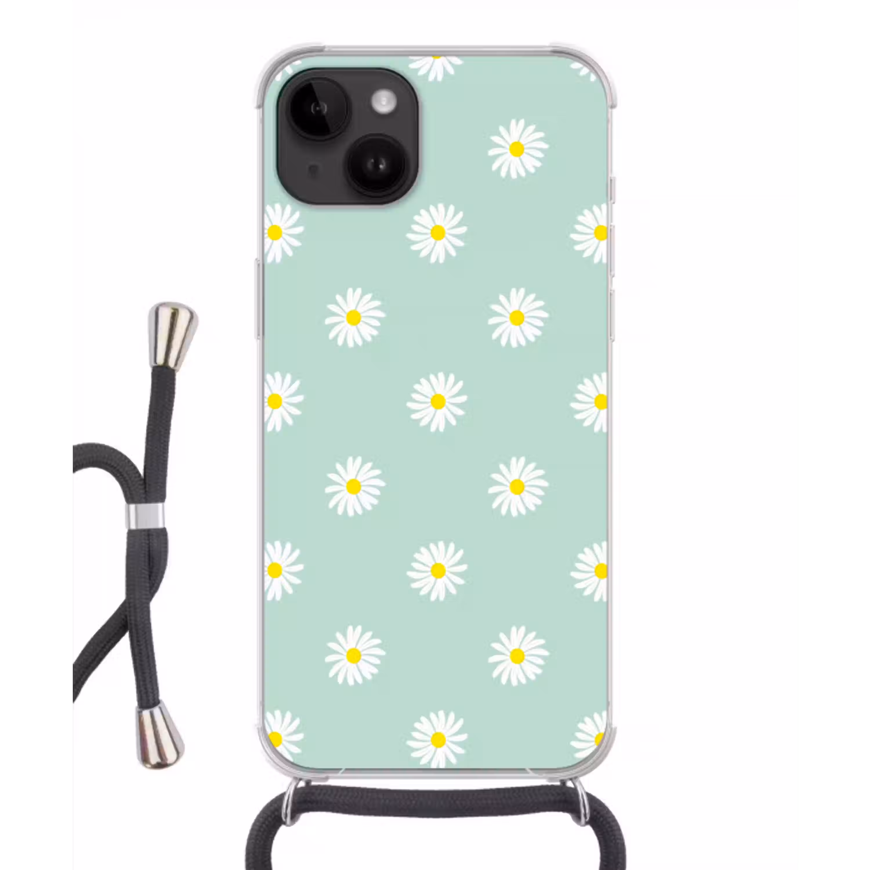 Madeliefjes - Pastel - Wit - Groen - Bloemen patroon Crossbody Case iPhone 14 middel -3d