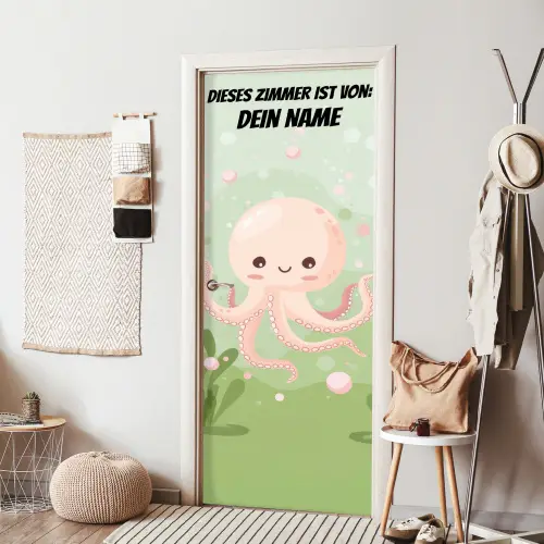 Niedlicher Oktopus auf grünem Hintergrund. deurposter klein -sfeer6