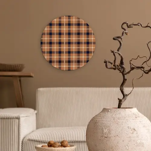 Plaid - Patroon - Vierkant - Bruin Wandcirkel kunststof plaat 5mm dik klein 188 -sfeer1