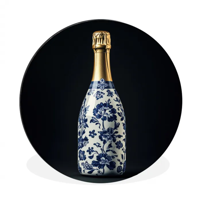Champagne - Bloemen - Goud - Chique Wandcirkel aluminium klein -3d