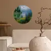 Bloemen - Meer - Bergen - Groen Wandcirkel behangsticker klein -sfeer1