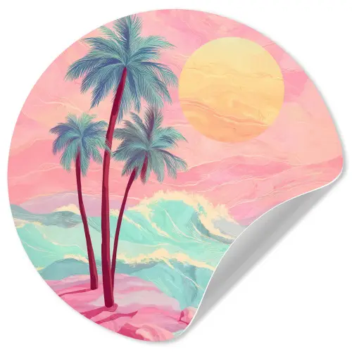 Palmbomen - Golven - Zee Wandcirkel behangsticker klein -3d