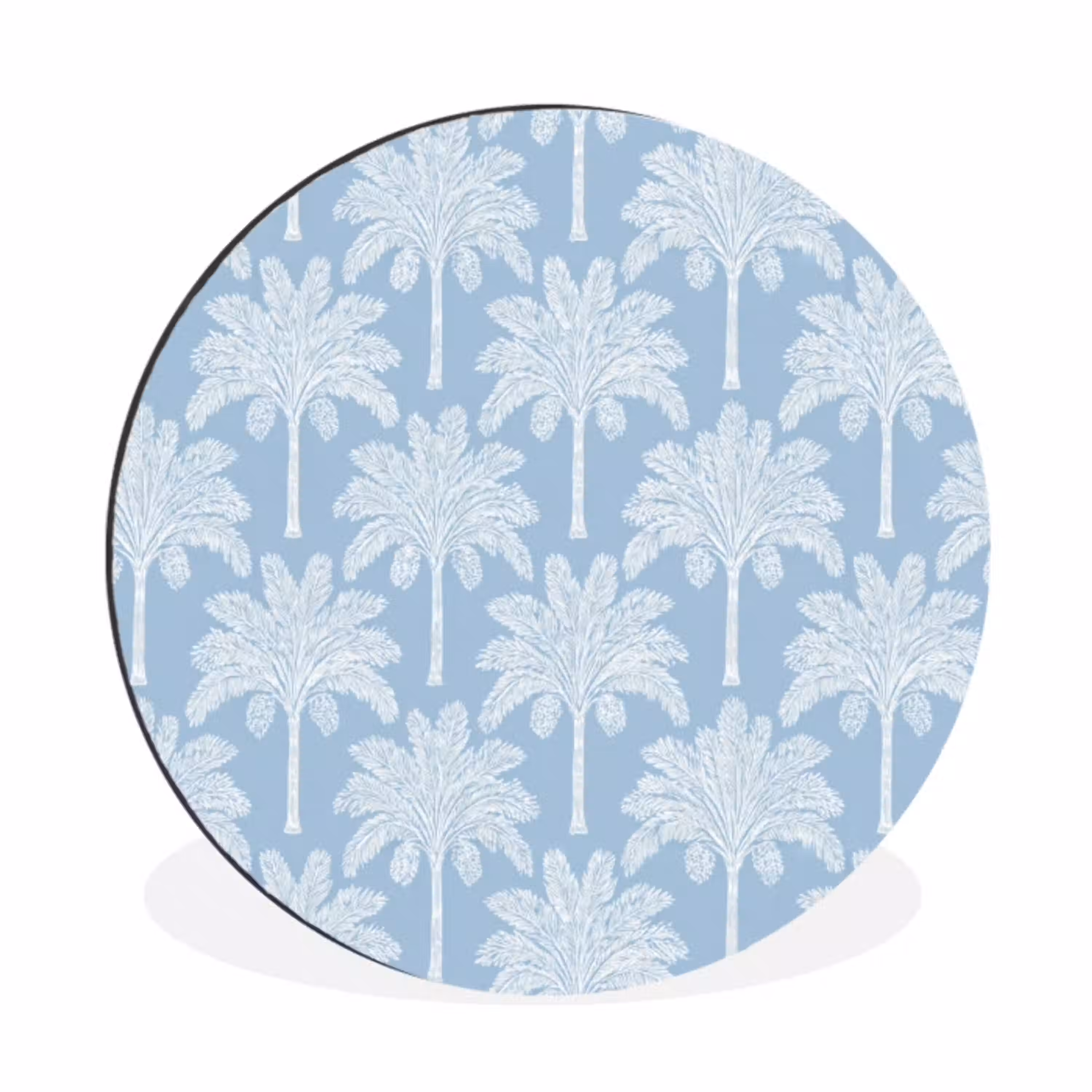 Palmboom - Modern - Blauw Wandcirkel aluminium klein 190 -3d