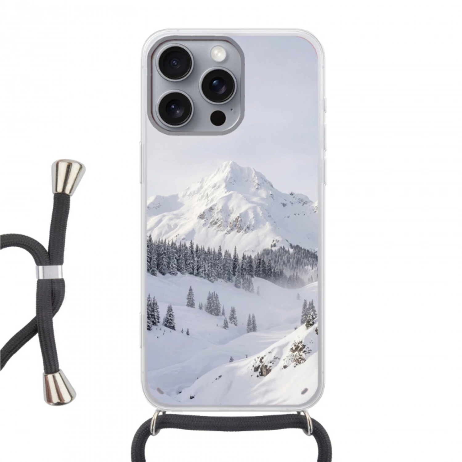 Berg - Sneeuw - Winter - Natuur - Wit Hoesje iPhone 16 Pro Max met koord klein -3d