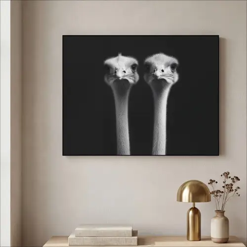 Struisvogels - Halzen - Zwart - Minimalistisch Textielframe zwart klein -sfeer2