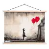 Kunst - Meisje - Ballonnen - Hart - Grijs textielposter latten blank klein -3d