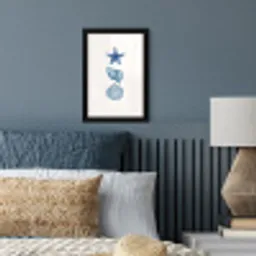 Zeester - Schelpen - Blauw fotolijst zwart zonder passe partout klein -sfeer3