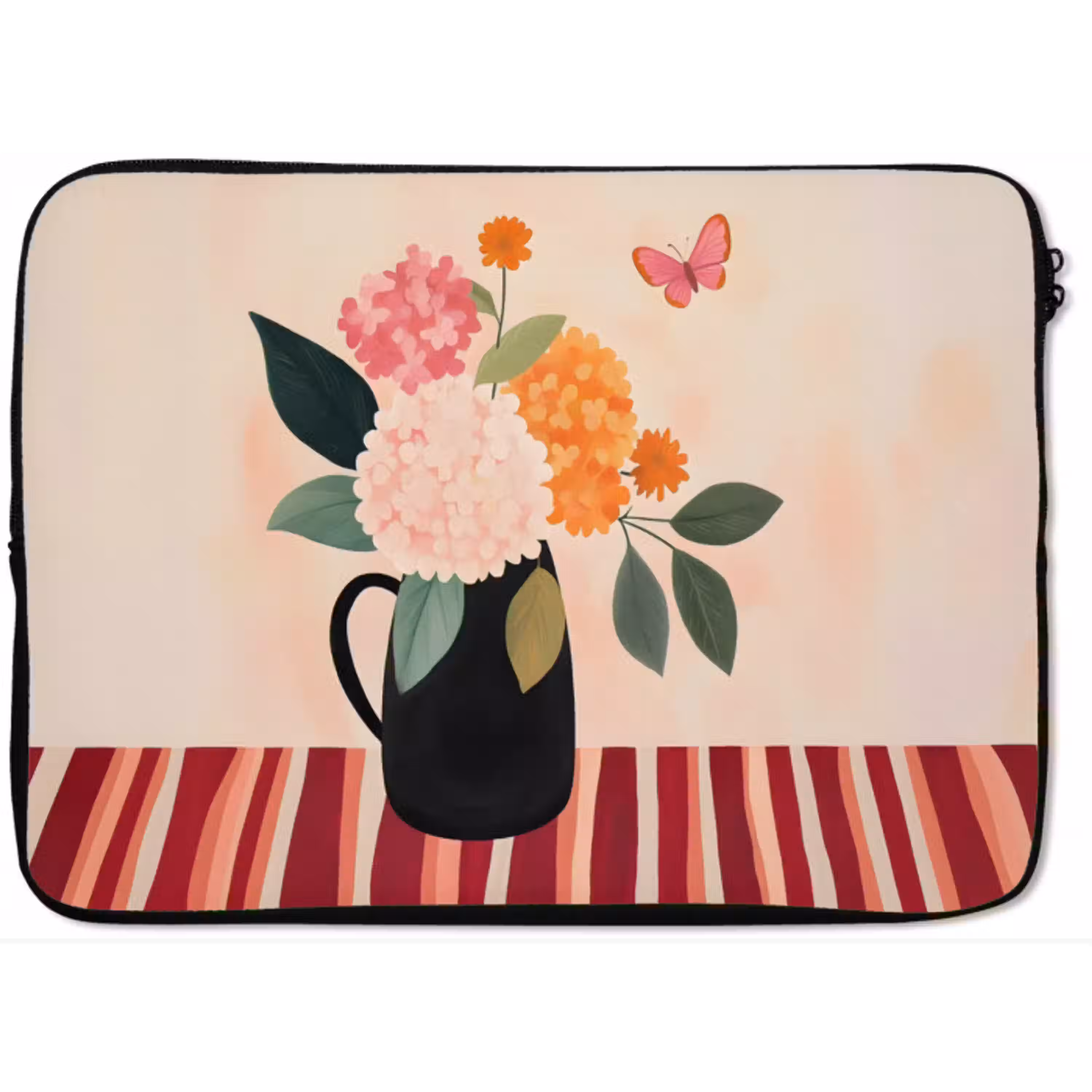 Vaas - Bloemen - Vlinder - Rood laptophoes neopreen klein -zkaufland3dotto