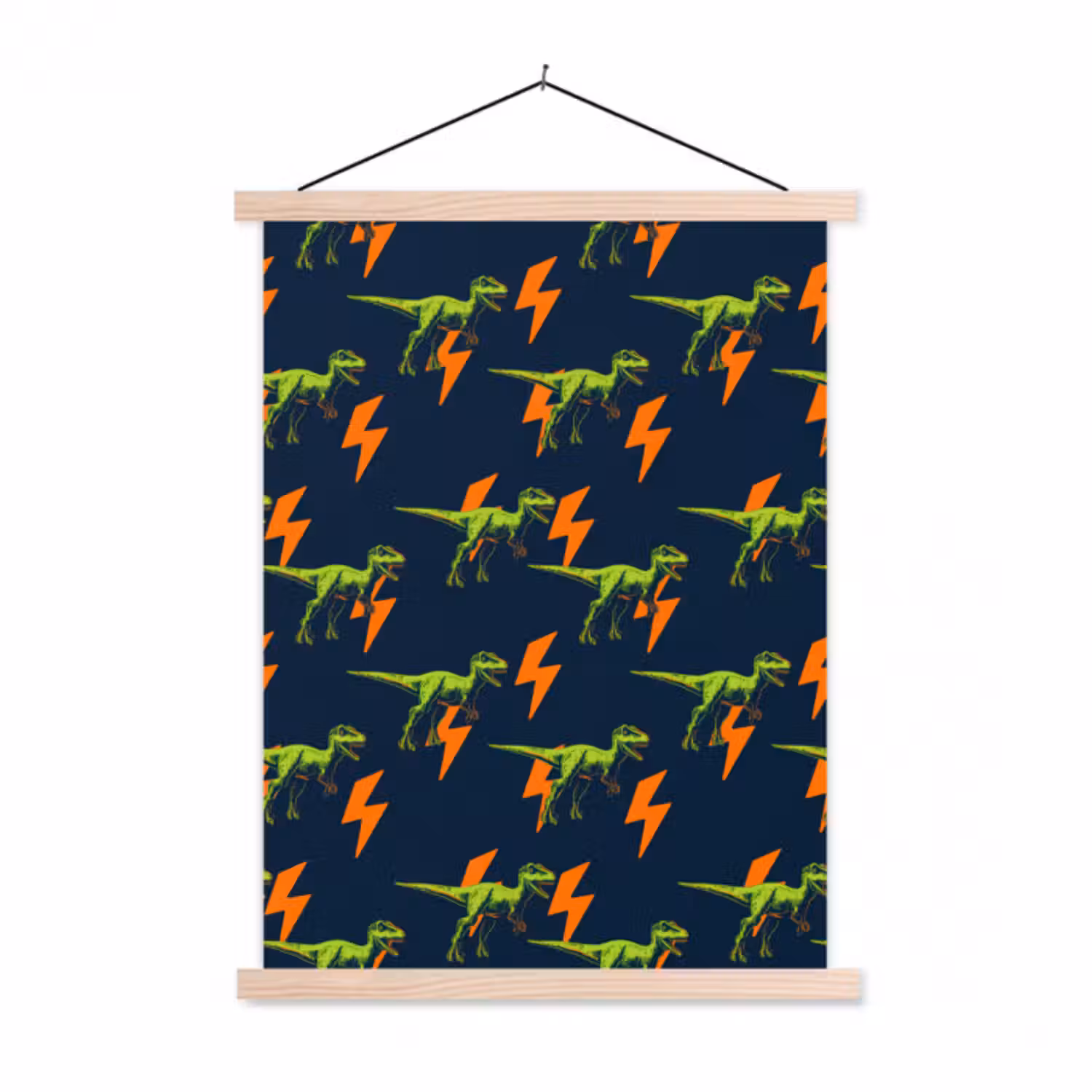 Stoffbild - Blitze - Orange - Dinosaurier