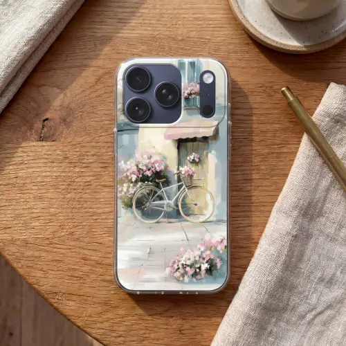 Fiets - Pastelkleuren - Bloemen Telefoonhoesje iPhone 17 Pro klein -sfeer1