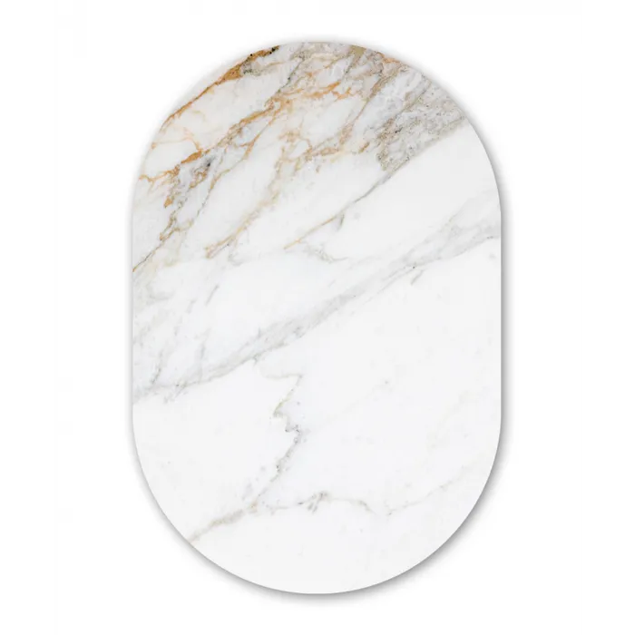 Marmer - Steen - Wit - Goud - Marmerlook - Steen - Luxe Wandcirkel Ovaal Forex klein -3d