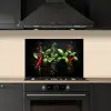 Chilipepers - Basilicum - Blaadjes - Rood keuken achterwand spatscherm klein -sfeer1