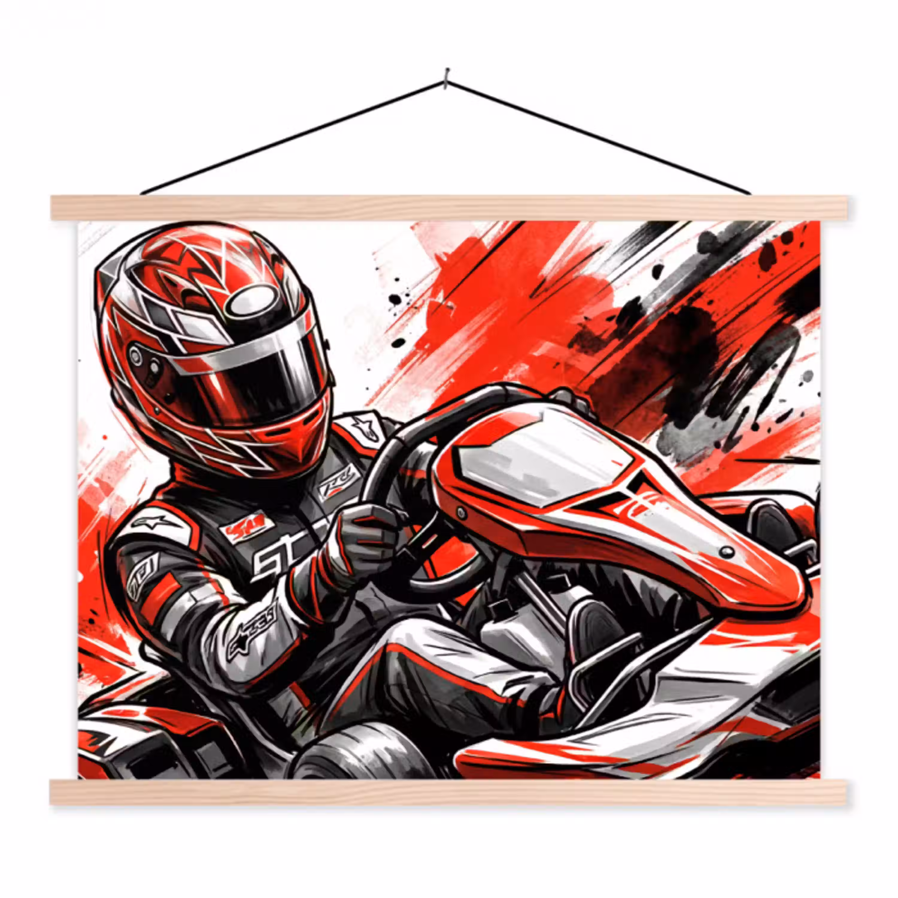 Kart - Coureur - Snelheid - Rood textielposter latten blank klein -3d