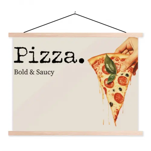 Pizza - Kaas - Pepperoni textielposter latten blank klein -3d