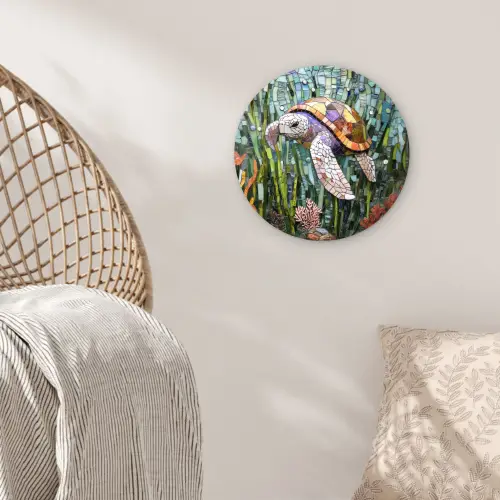 Schildpad - Zeewier - Mozaïek Wandcirkel plexiglas klein -sfeer5
