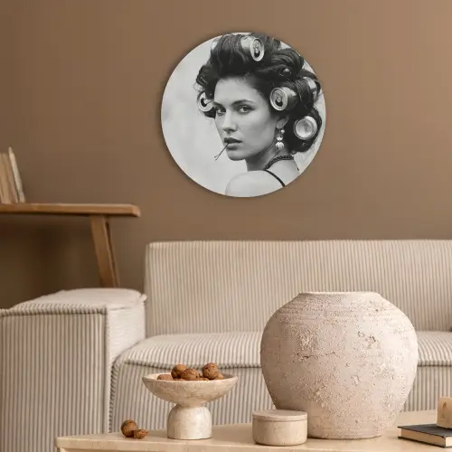 Edgy - Vrouw - Zwart - Wit Akoestische PET Vilt - Rond klein -sfeer1