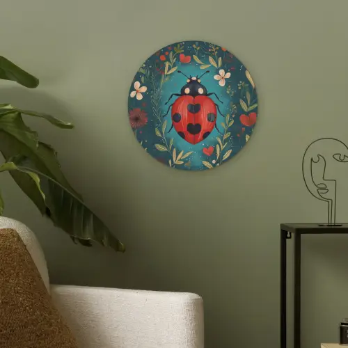 Bloemen - Lieveheersbeestje - Hartje - Rood Akoestische PET Vilt - Rond klein -sfeer2