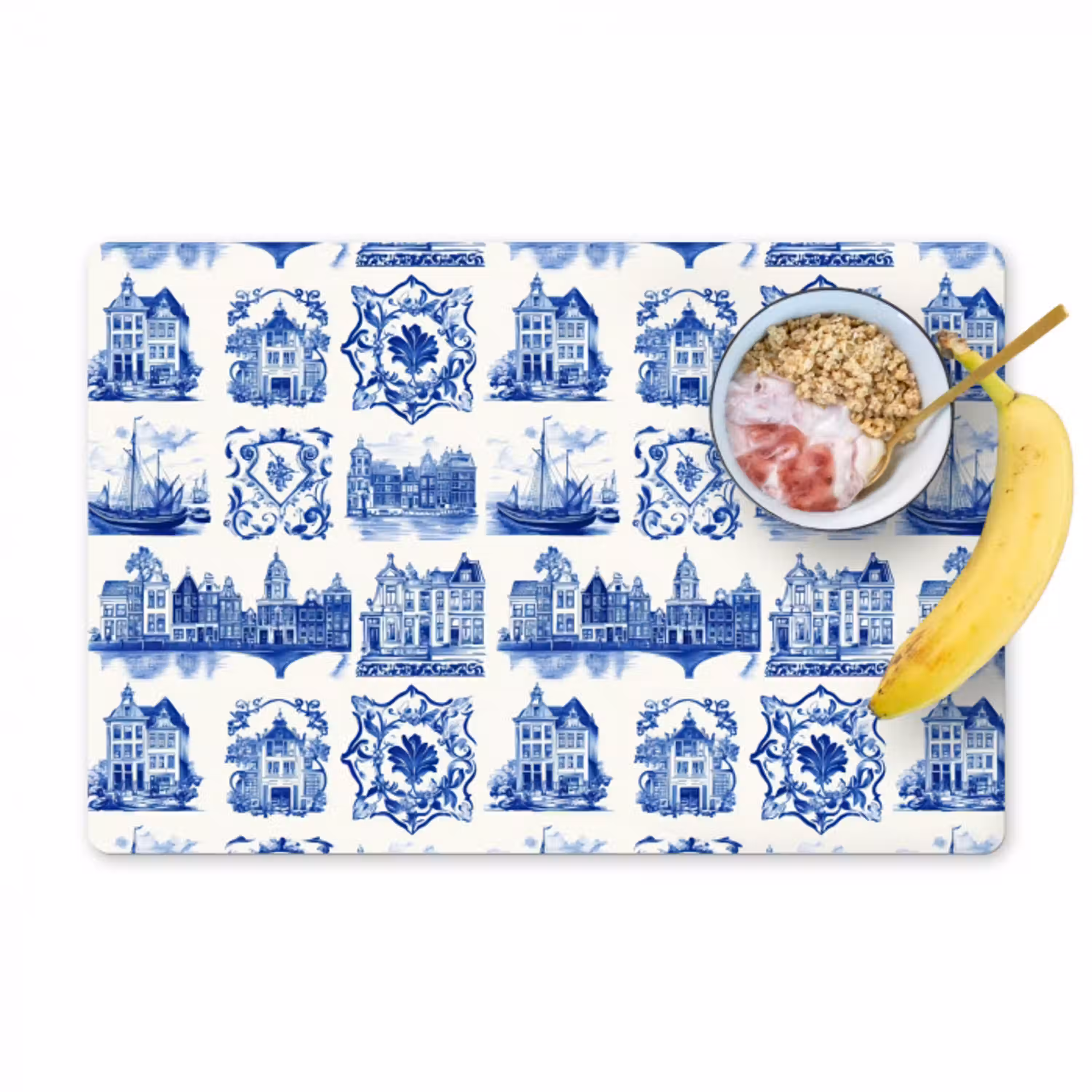 Huizen - Schepen - Blauw Placemat vinyl groot 368 -zzzproduct_Kitchenyeah-website
