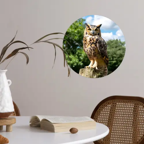 Uil - Boomstronk - Bos - Lucht Wandcirkel behangsticker klein -sfeer3