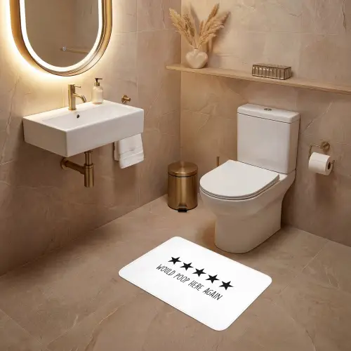 Spreuken - Would poop here again - Zwart - Quote WCmat klein -sfeer3