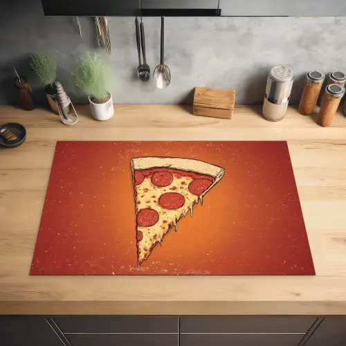 Pizza - Kaas - Rood - Pepperoni Inductie beschermer vinyl 3mm klein -sfeer5