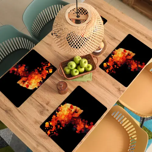 Schedel - Oranje - Zijaanzicht - Vlammen Placemat vinyl groot -zzsfeer5_Kitchenyeah-website