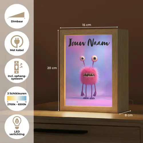 Monster - Roze - Paars Light Box met kabel (Kinderlampje) klein -USP_NL