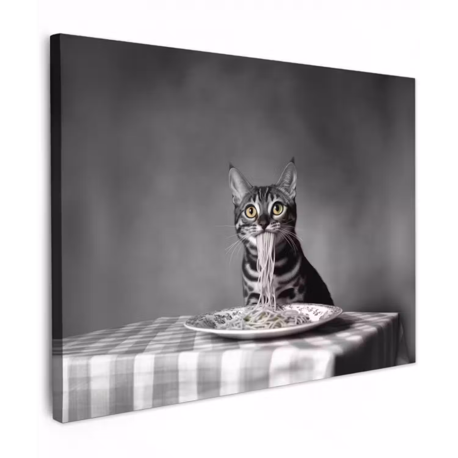 Leinwandbild - Bengalisch - Katze - Tischtuch - Schwarz - Weiß - Tier