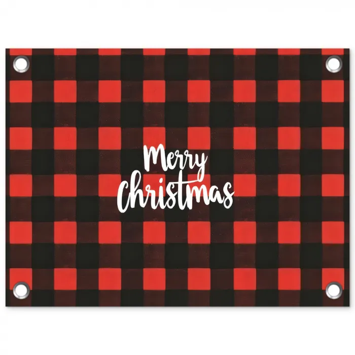 Geruit - Rood - Tekst - Christmas tuinposter los doek klein -3d