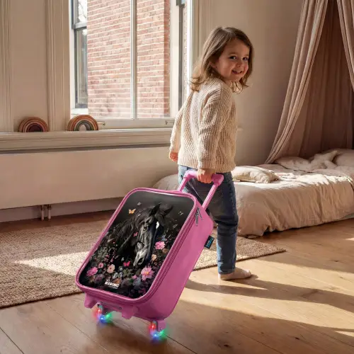 Zwart paard in bloei Kinderkoffer - Roze klein -sfeer1