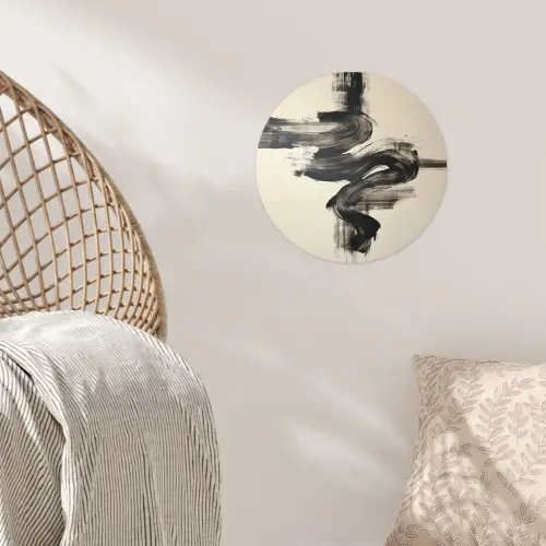 Golven - Penseelstreken - Beige - Minimalistisch Wandcirkel behangsticker klein -sfeer4