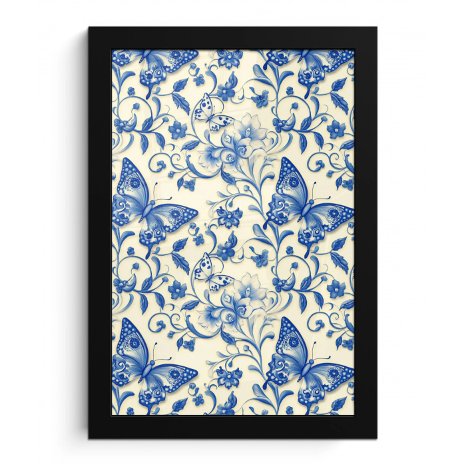 Vlinders - Bloemen - Blauw - Botanisch fotolijst zwart zonder passe partout klein 224 -3d