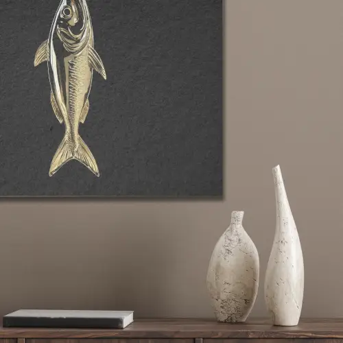 Goud - Vis - Haak - Zwart PET vilt klein -sfeer6_closeup