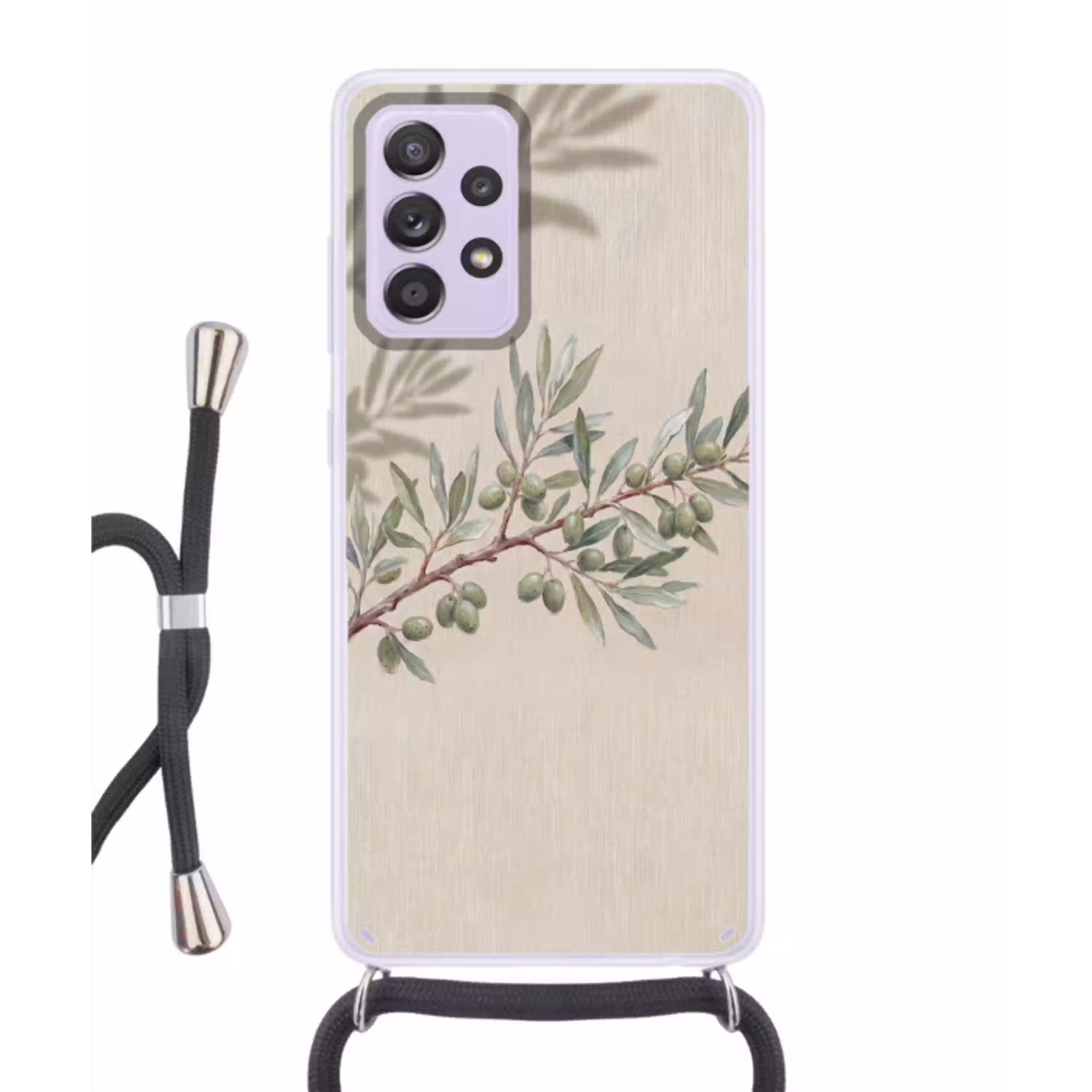 Olijftak - Bladeren - Natuur - Groen - Beige Hoesje Samsung Galaxy A52 5G met koord klein -3d