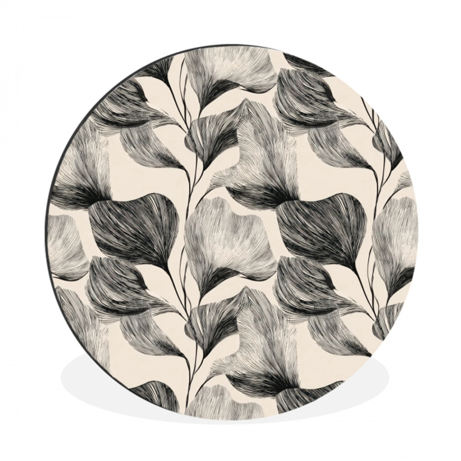 Botanisch - Bladeren - Zwart Wandcirkel aluminium klein 190 -3d