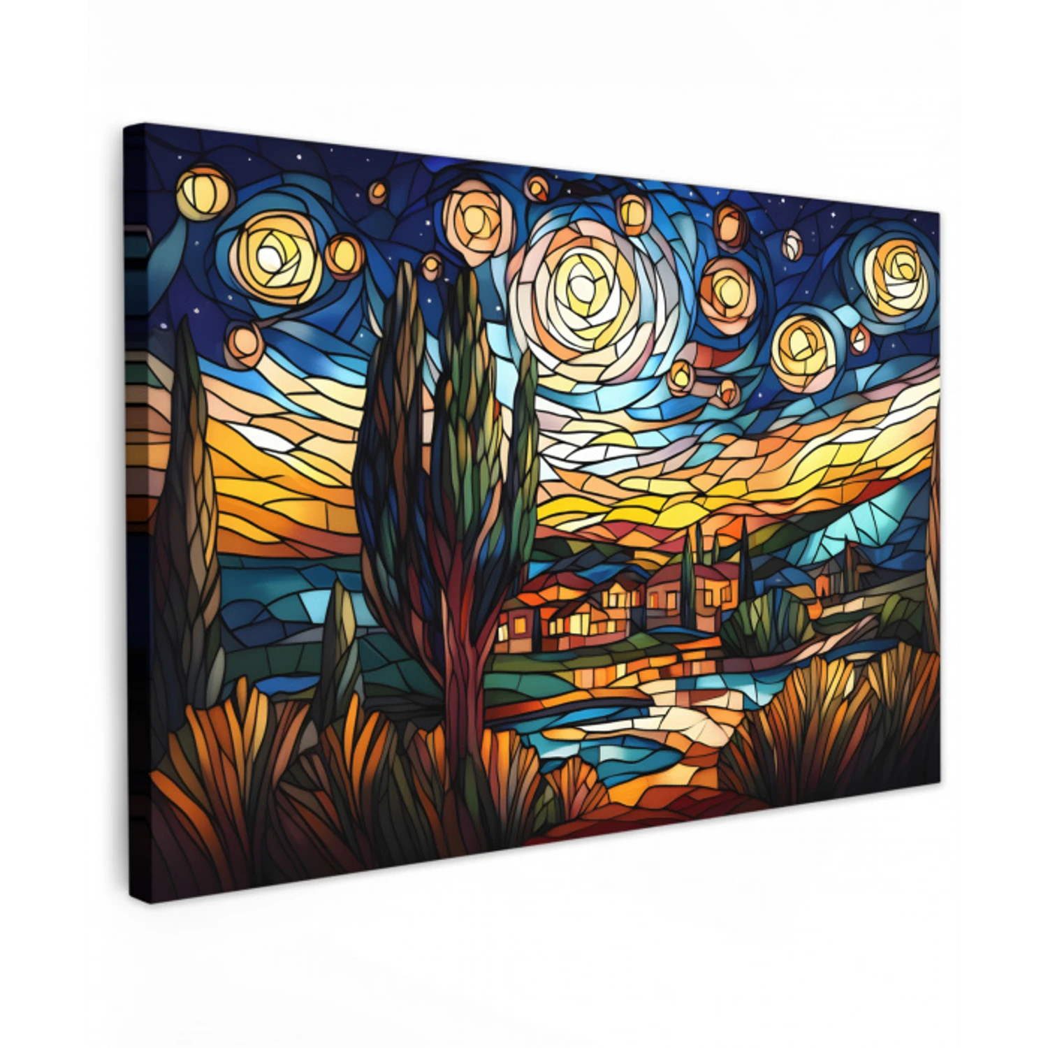 Hemel - Sterren - Mozaïek - Huizen Tuinposter op houten frame 2 cm dik klein -3d