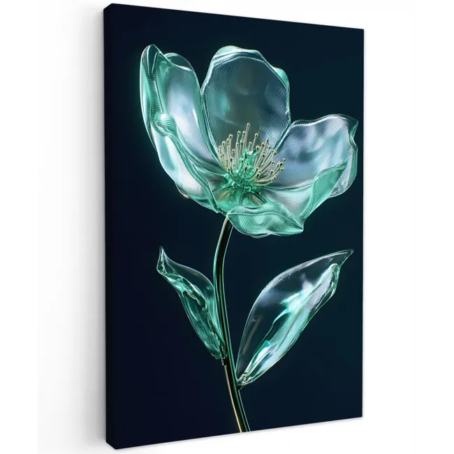 Bladeren - Bloem - Glazen - Donkerblauw Tuinposter op houten frame 2 cm dik klein -3d