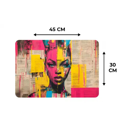 Vrouwengezicht - Krantenpapier - Abstract - Roze Placemat vinyl groot -specs