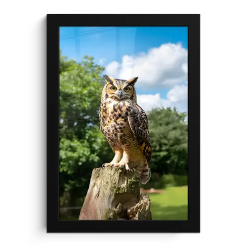 Uil - Boomstronk - Bos - Lucht fotolijst zwart zonder passe partout klein -3d