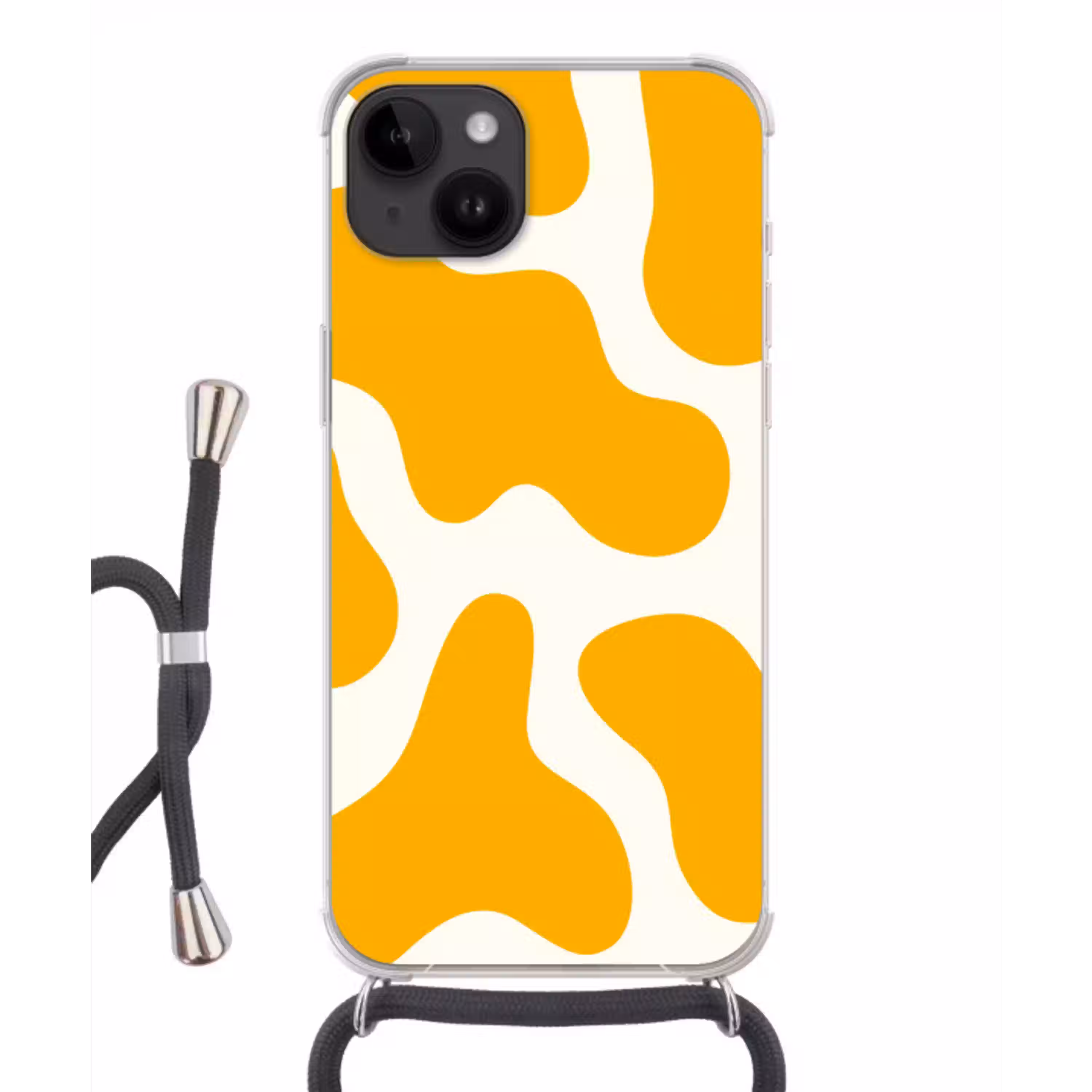 Vlekken patroon - Wit - Geel - Minimalistisch Crossbody Case iPhone 14 middel -3d